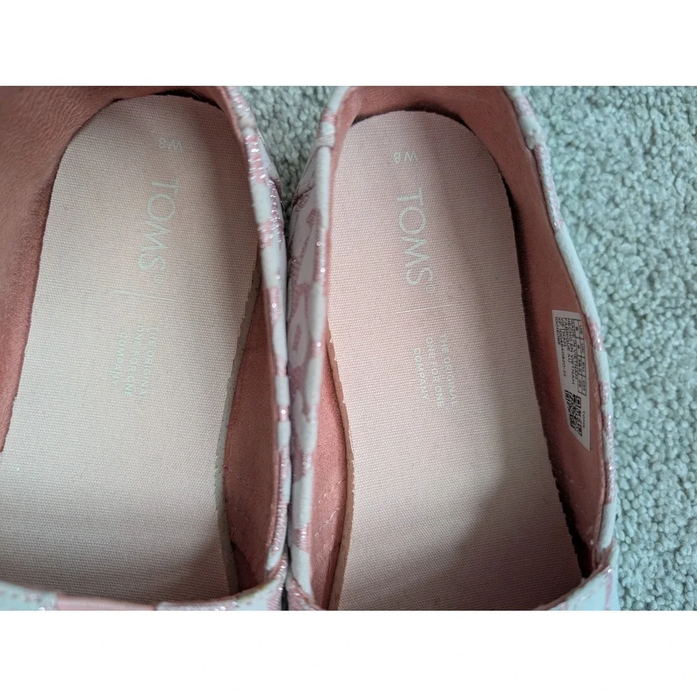 TOMS 10016088 Alpargata Slip On Women 8 Textile Pink White Leopard Metallic Flat
